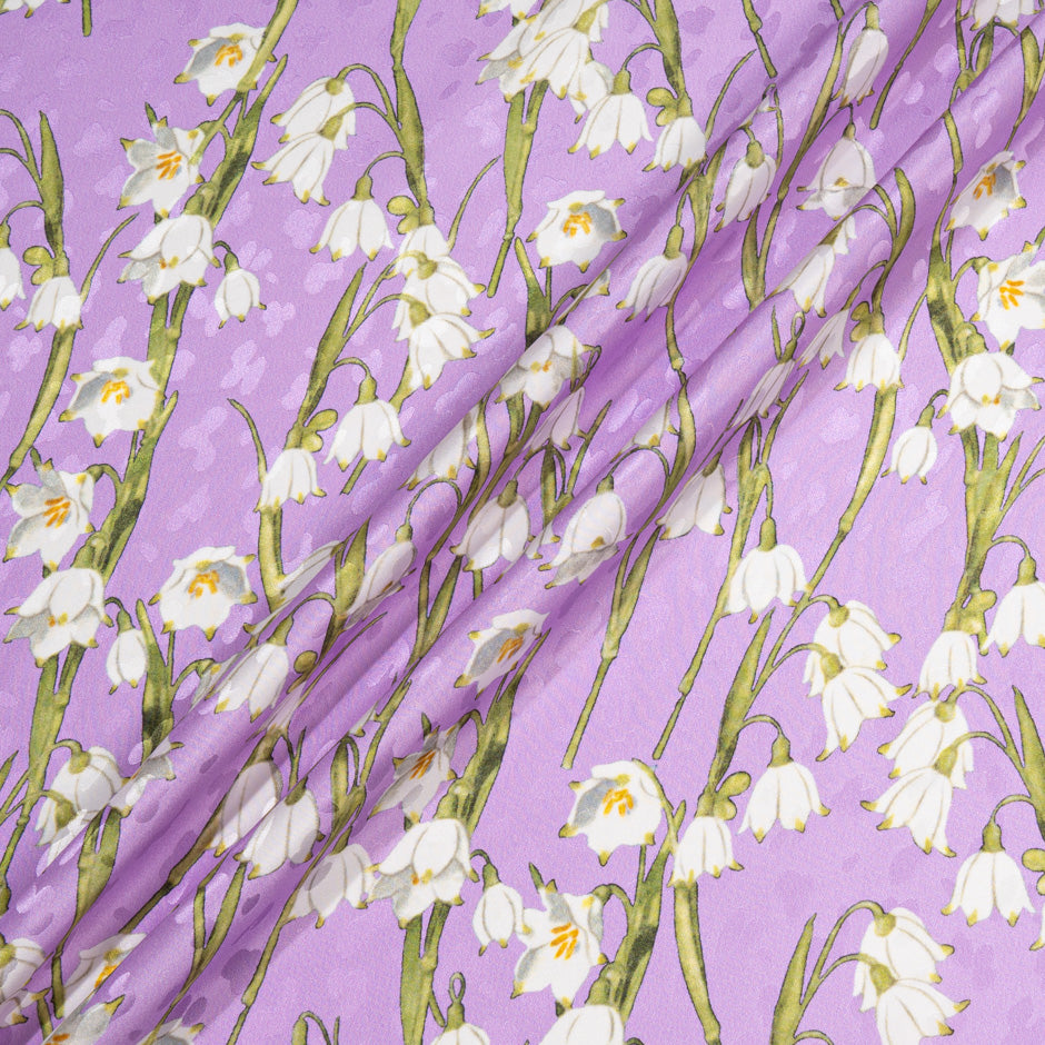 White Lily of the Valley Printed Lilac Silk Jacquard