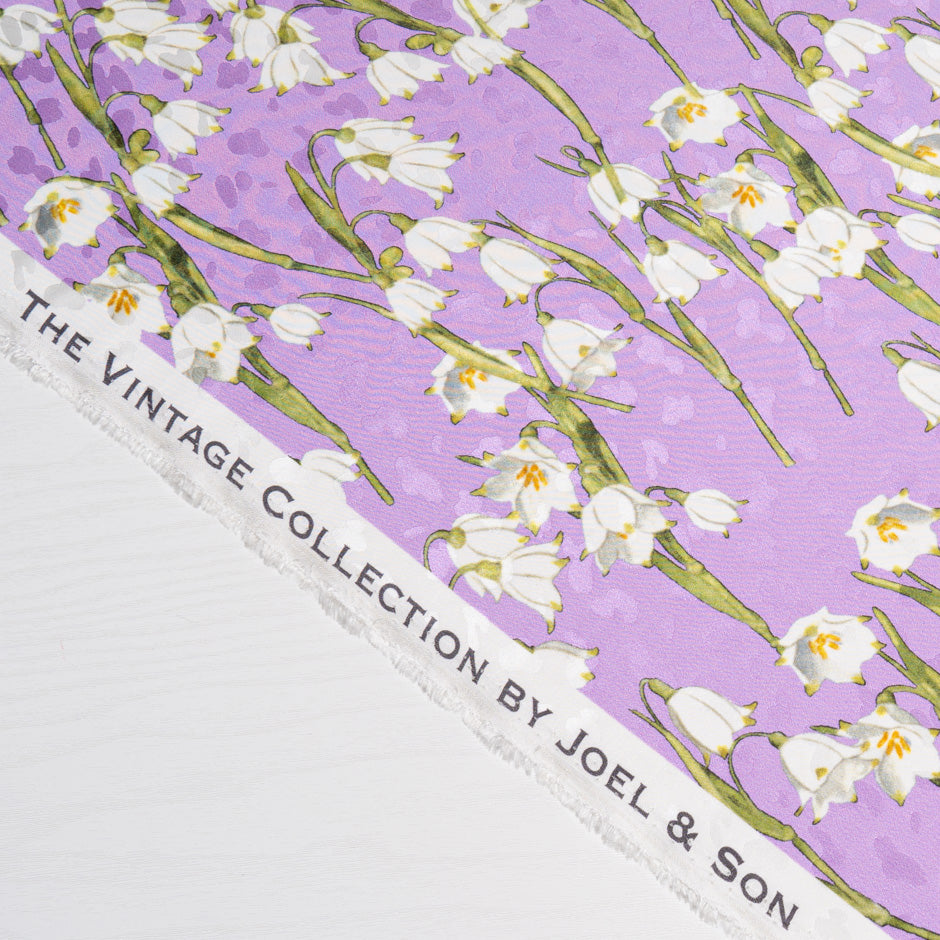 White Lily of the Valley Printed Lilac Silk Jacquard