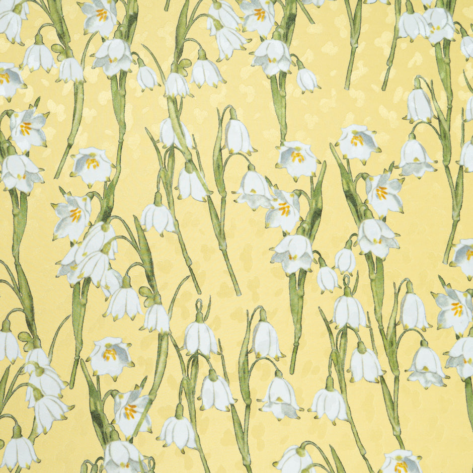 White Lily of the Valley Printed Yellow Silk Jacquard