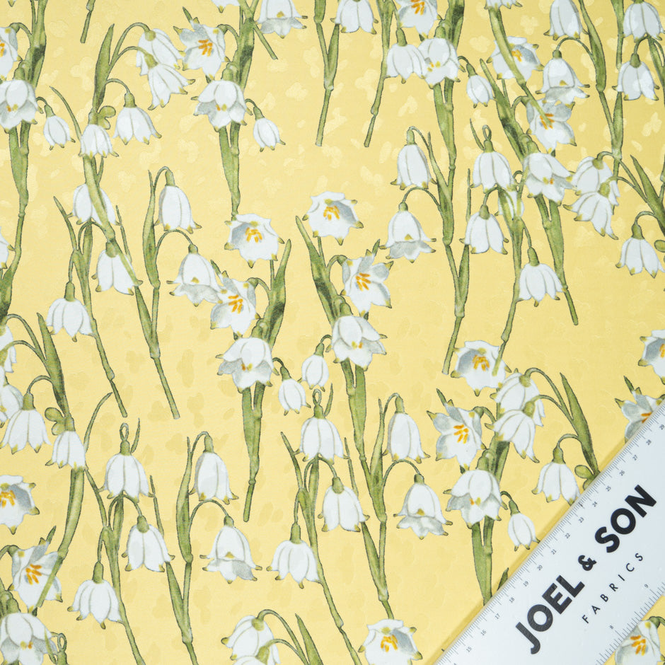 White Lily of the Valley Printed Yellow Silk Jacquard