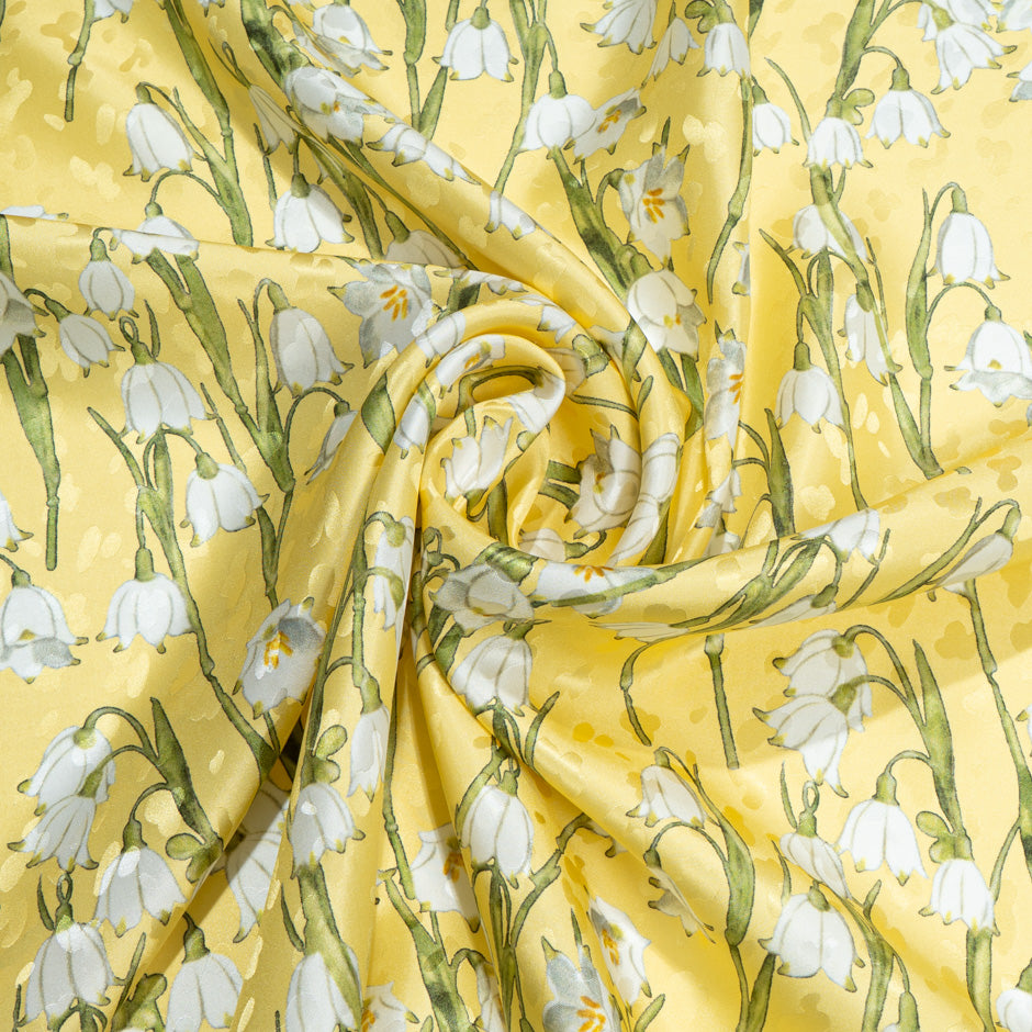 White Lily of the Valley Printed Yellow Silk Jacquard