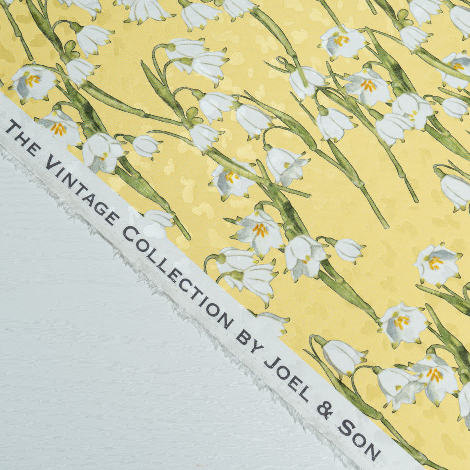 White Lily of the Valley Printed Yellow Silk Jacquard