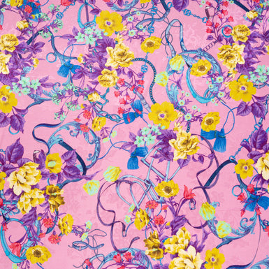 Pretty Floral Printed Candy Pink Silk Jacquard