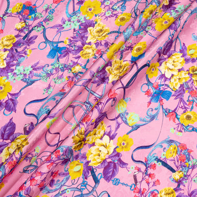 Pretty Floral Printed Candy Pink Silk Jacquard