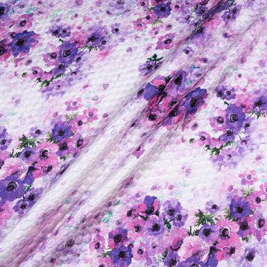 Lilac & Lavender Floral Printed Cotton & Silk Blend Cloqué