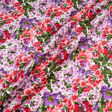 Red, Lilac & Purple Floral Printed Cotton Blend Cloqué
