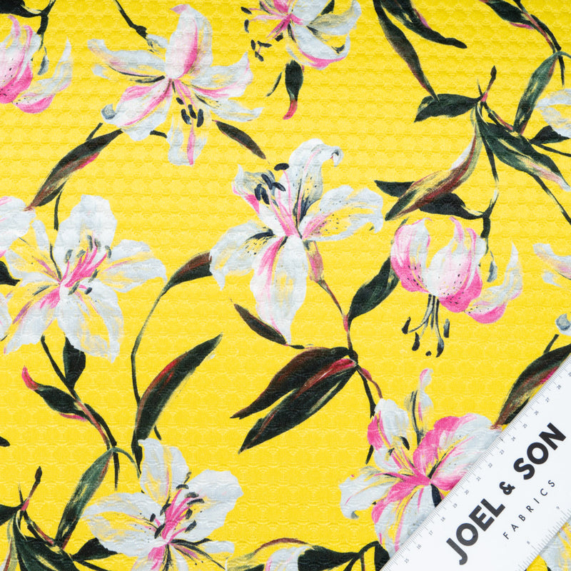 Lily Printed Canary Yellow Silk & Cotton Blend Cloqué