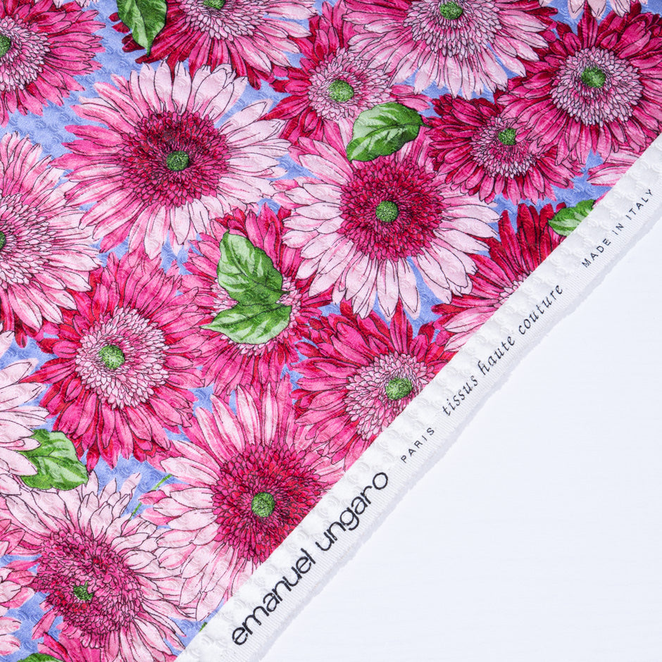 Bold Pink Floral Printed Cotton Blend Cloqué