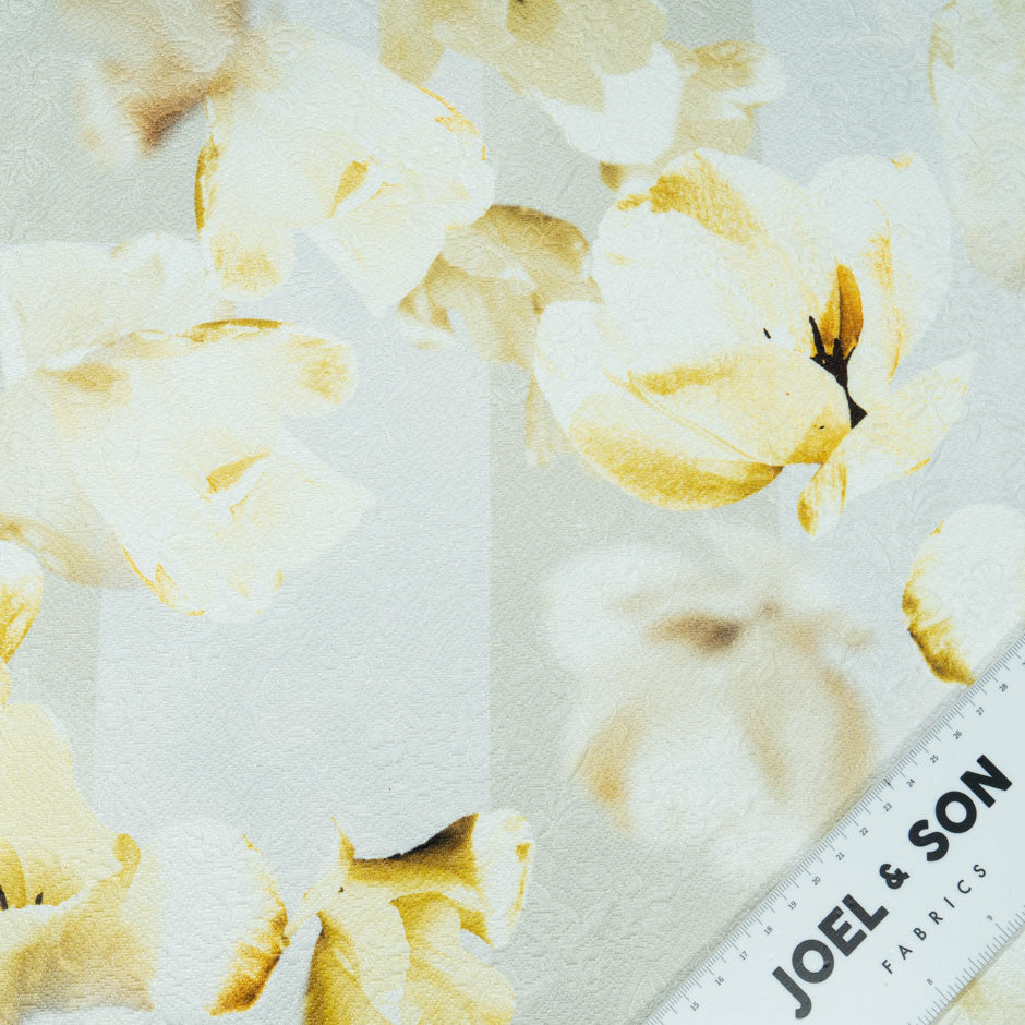 Yellow Floral Silk & Cotton Blend Cloqué