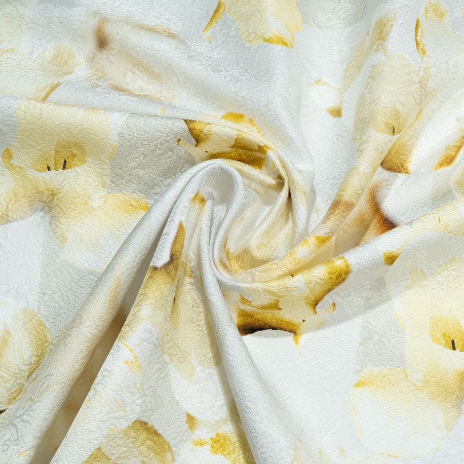 Yellow Floral Silk & Cotton Blend Cloqué