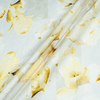 Yellow Floral Silk & Cotton Blend Cloqué