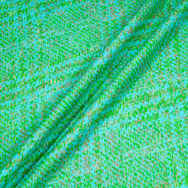 Blue & Green Checkered Metallic Silk & Wool Blend Cloqué