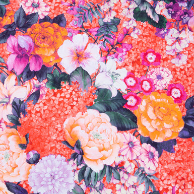 Busy Orange, Pink & Red Floral Printed Cloqué