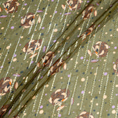 Floral Printed Metallic Khaki Green Silk Chiffon (A 1.40m Piece)