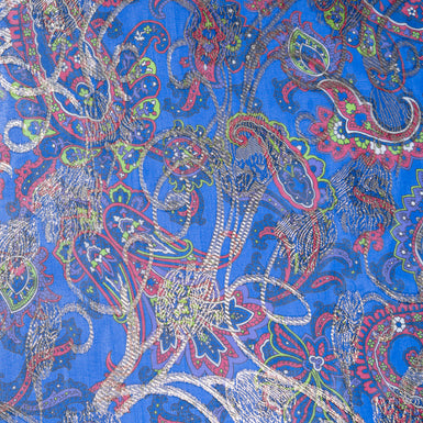 Paisley Printed Blue & Gold Metallic Silk Chiffon