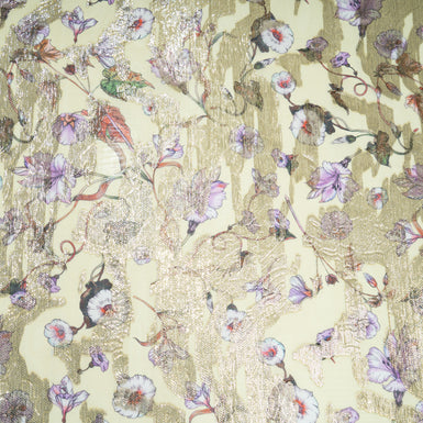 Floral Printed Pale Yellow Silk Georgette with Metallic