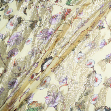 Floral Printed Pale Yellow Silk Georgette with Metallic