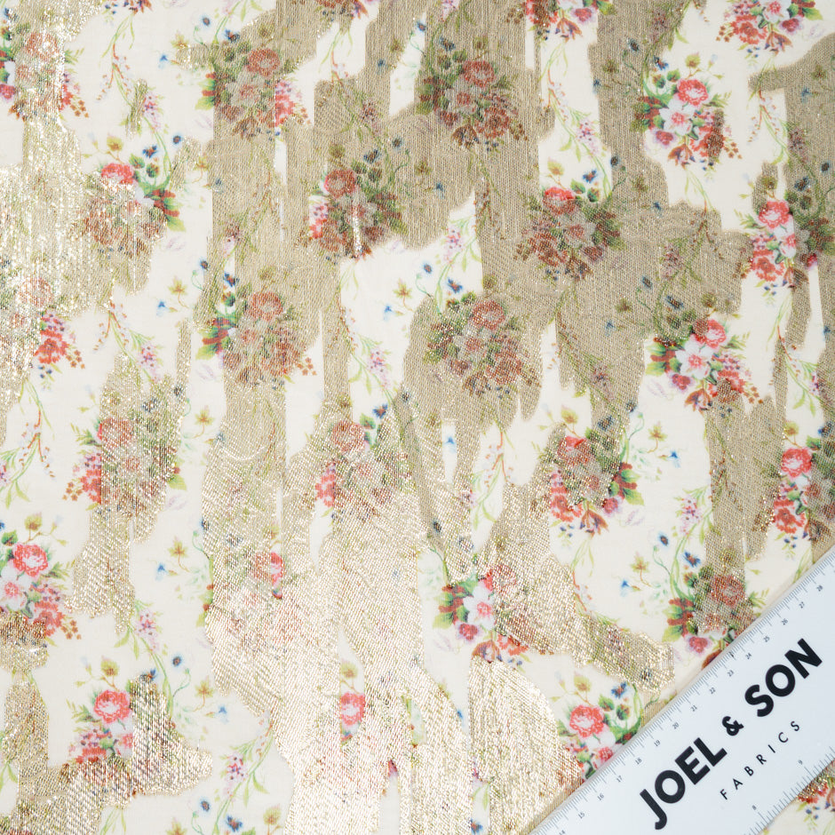 Dainty Floral Print & Gold Metallic Silk Georgette