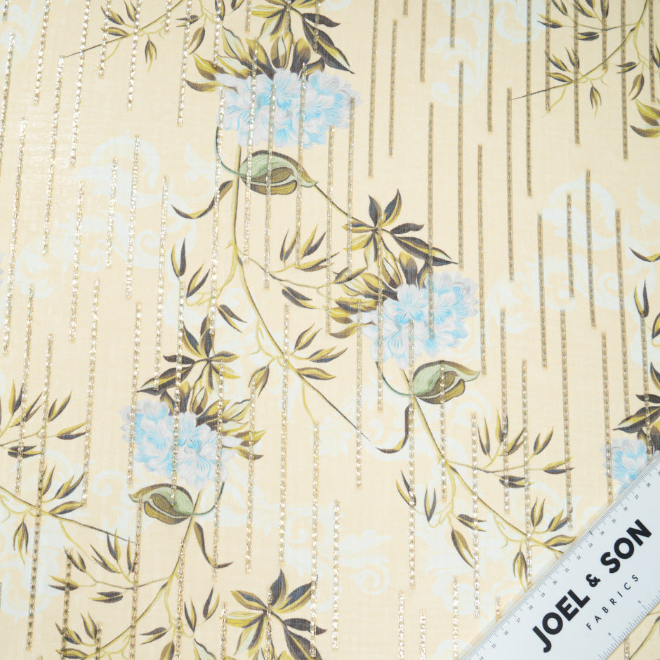 Blue Floral Printed Vanilla Yellow Silk Georgette