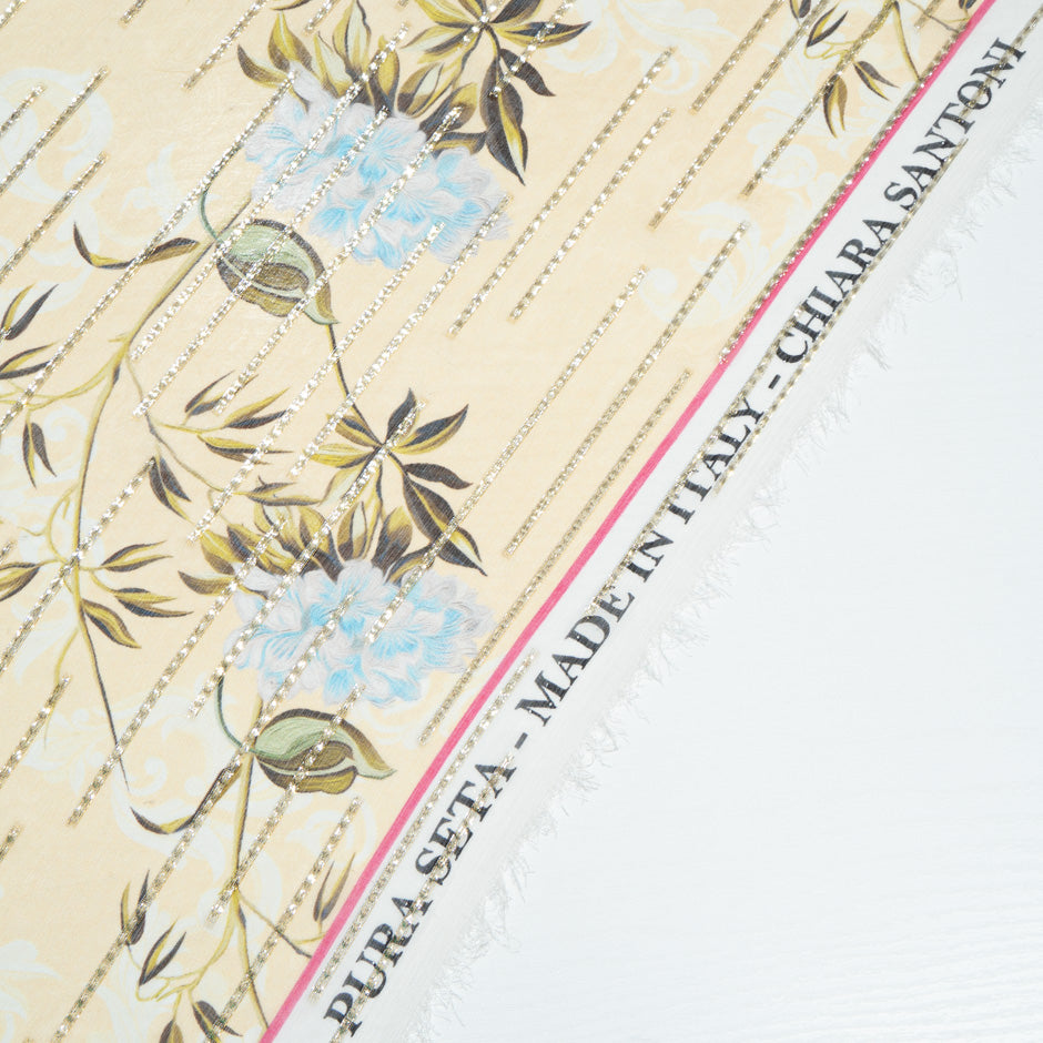 Blue Floral Printed Vanilla Yellow Silk Georgette