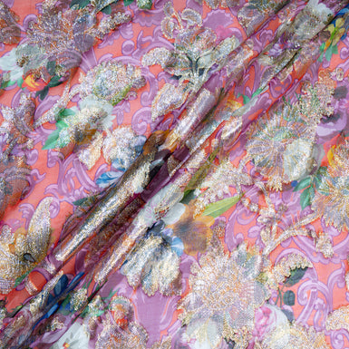 Multi-Coloured Silk Georgette Metallic Floral Jacquard