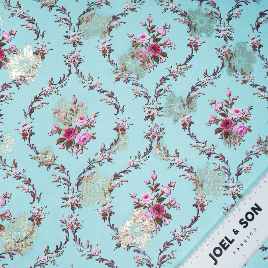 Pink Floral Printed Sky Blue Pure Silk Georgette