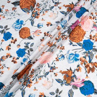 Brown & Blue Floral Printed Pale Grey Pure Cotton
