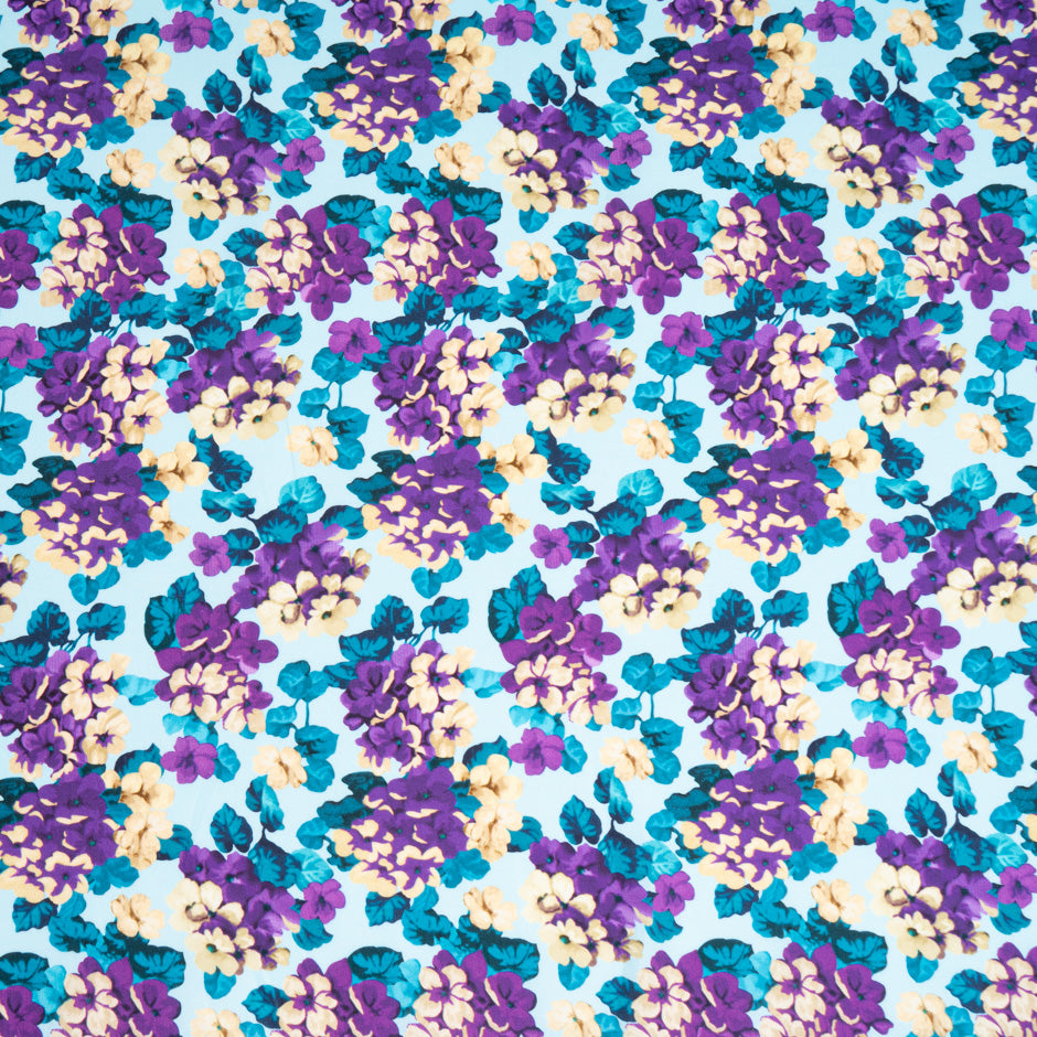 Purple & Yellow Floral Printed Baby Blue Pure Cotton