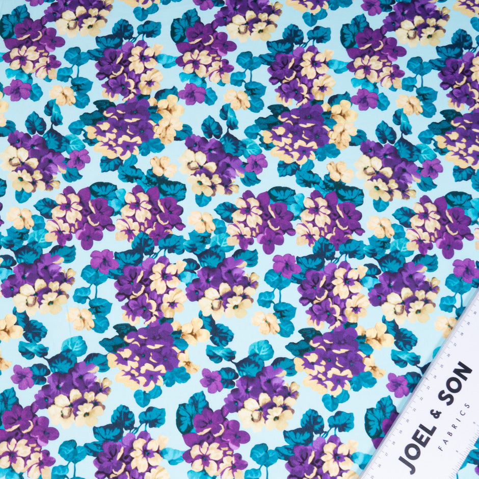 Purple & Yellow Floral Printed Baby Blue Pure Cotton