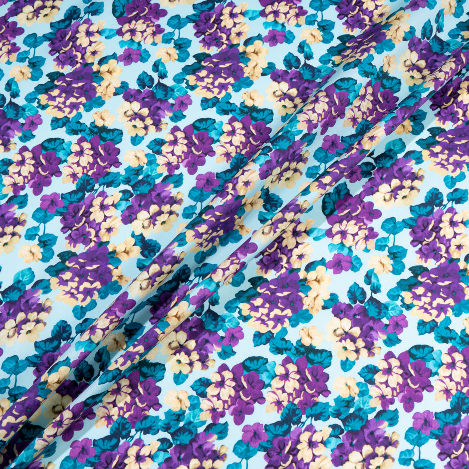 Purple & Yellow Floral Printed Baby Blue Pure Cotton