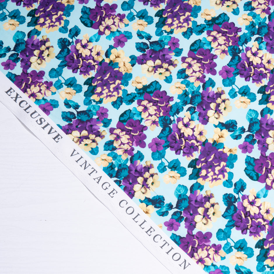 Purple & Yellow Floral Printed Baby Blue Pure Cotton