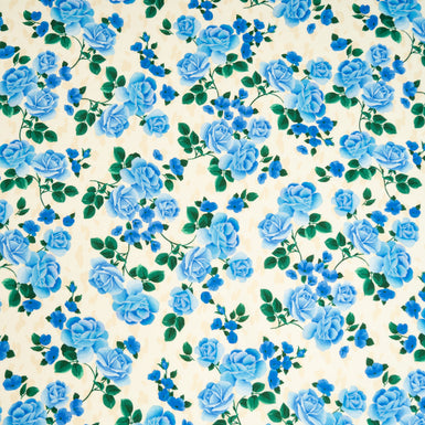 Blue Rose Printed Pale Yellow Pure Cotton