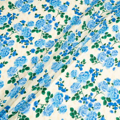 Blue Rose Printed Pale Yellow Pure Cotton