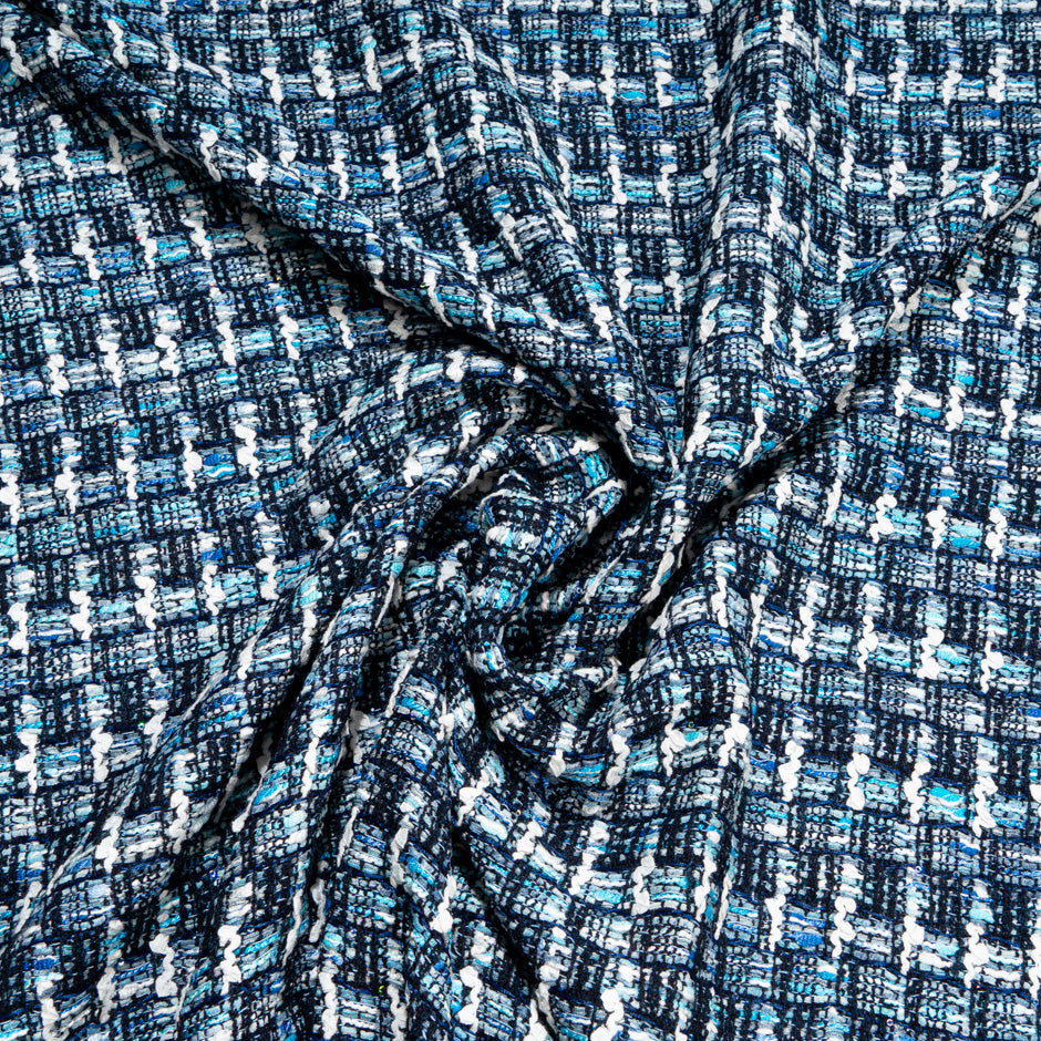 Blue & Black Heavy Woven Cotton Blend Boucle