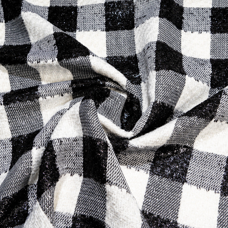 Monochrome Lurex Checkered Silk & Wool Bouclé