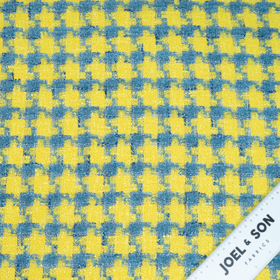 Canary Yellow & Blue Metallic Dogtooth Bouclé