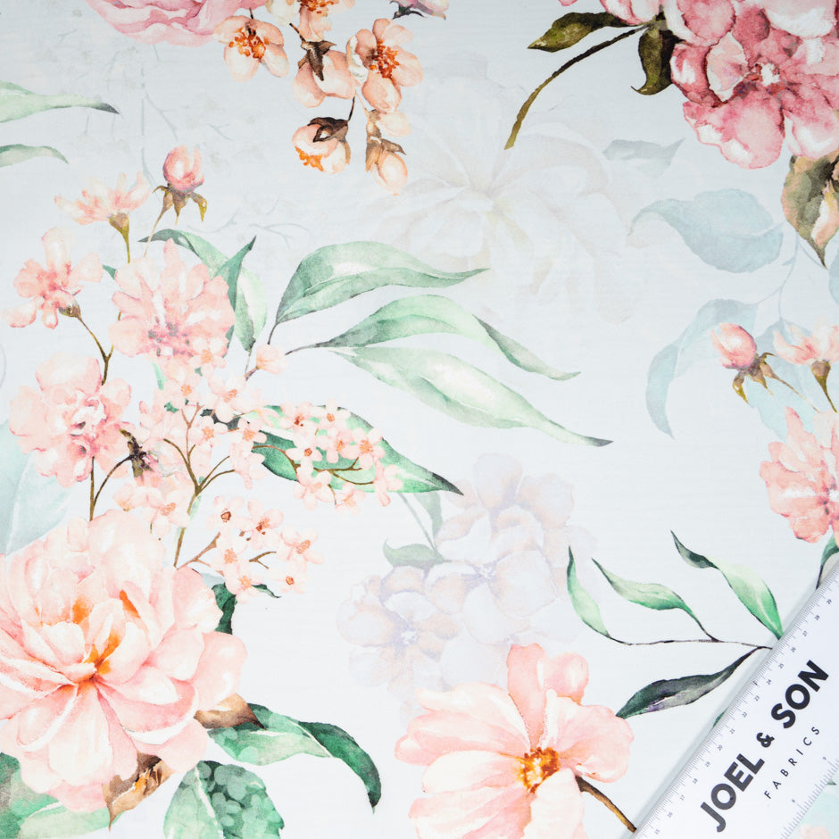 Floral Printed Pale Blue Double Silk Organza