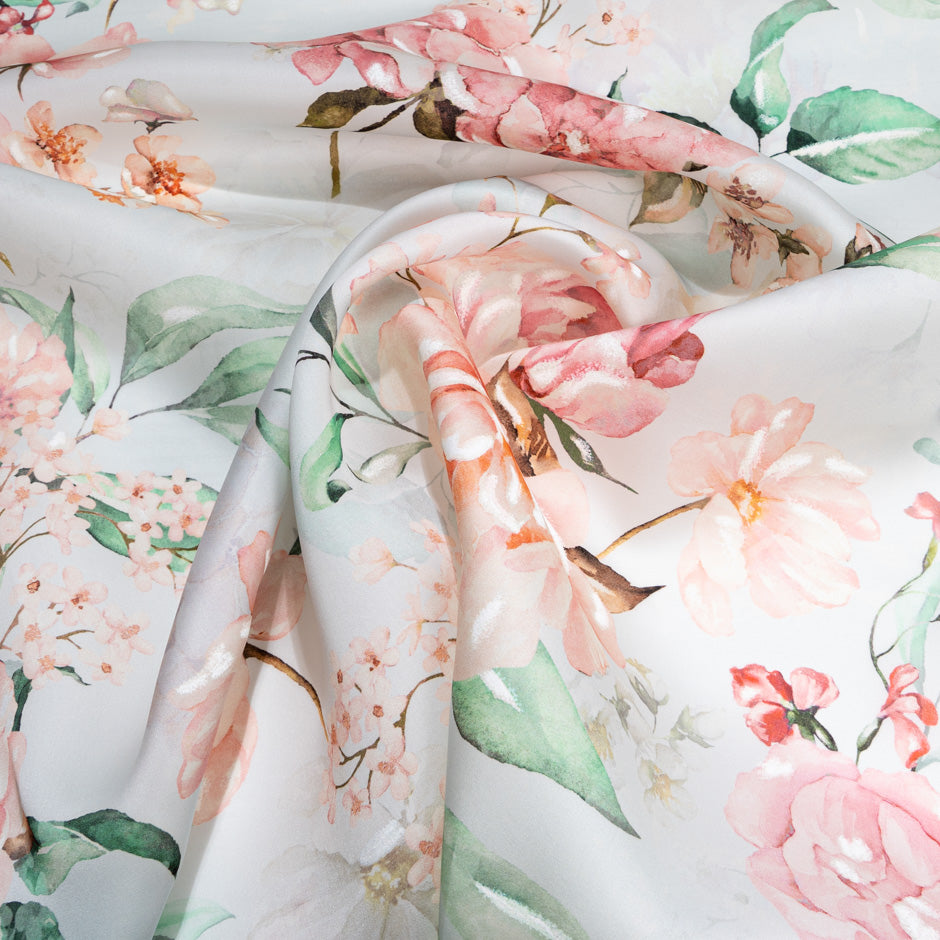 Floral Printed Pale Blue Double Silk Organza