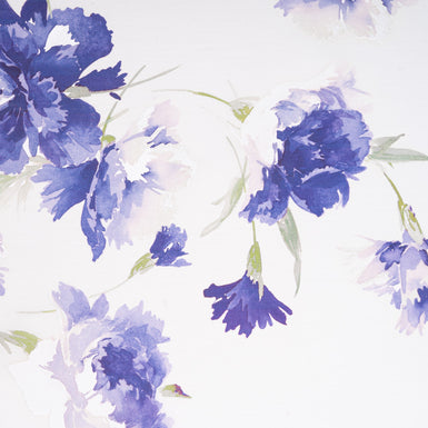 Deep Lavender Floral Printed Ivory Pure Silk Organza Laminate