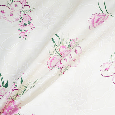 Pink Floral Vision Printed Ivory Double Silk Organza