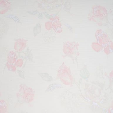 Baby Pink Rose Vision Printed White Double Silk Organza