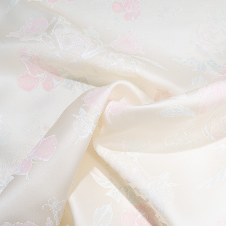Baby Pink Rose Vision Printed White Double Silk Organza