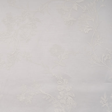 White Floral Printed Pure Silk Organza