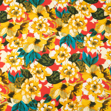 Mustard Yellow Floral Printed Red Luxury Cotton