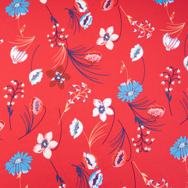 Blue & White Floral Printed Red Luxury Cotton (A 1.90m Piece)