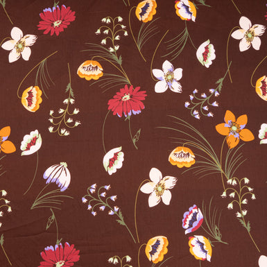 Floral Printed Chocolate Brown Luxury Cotton