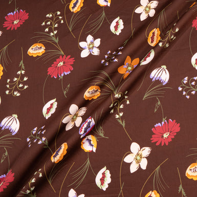 Floral Printed Chocolate Brown Luxury Cotton