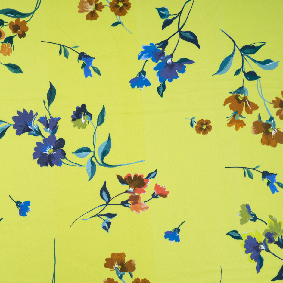 Blue & Brown Floral Printed Vibrant Green Cotton