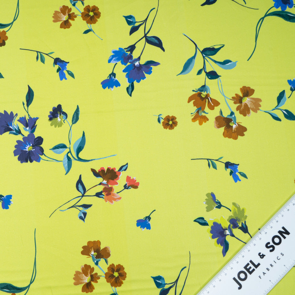 Blue & Brown Floral Printed Vibrant Green Cotton