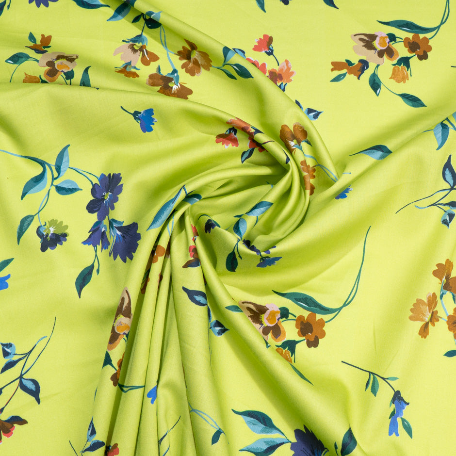 Blue & Brown Floral Printed Vibrant Green Cotton